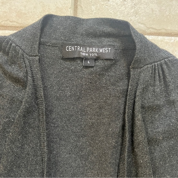 Central Park West Charcoal Gray Open-Front Fringe Cardigan Sweater - Picture 9 of 13